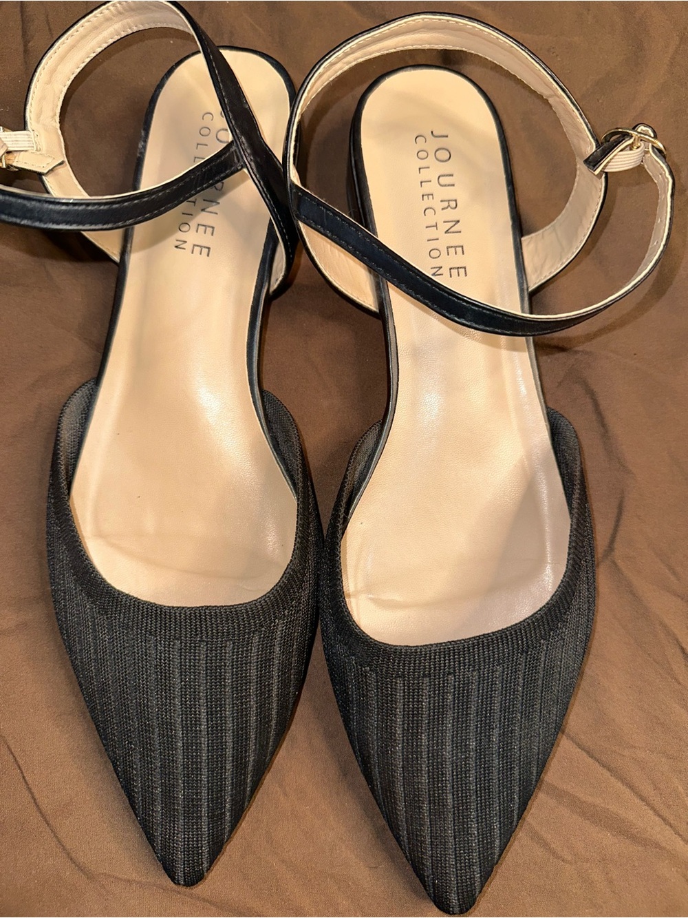 Journee Collection Black Pointed Toe Ankle Strap Mules